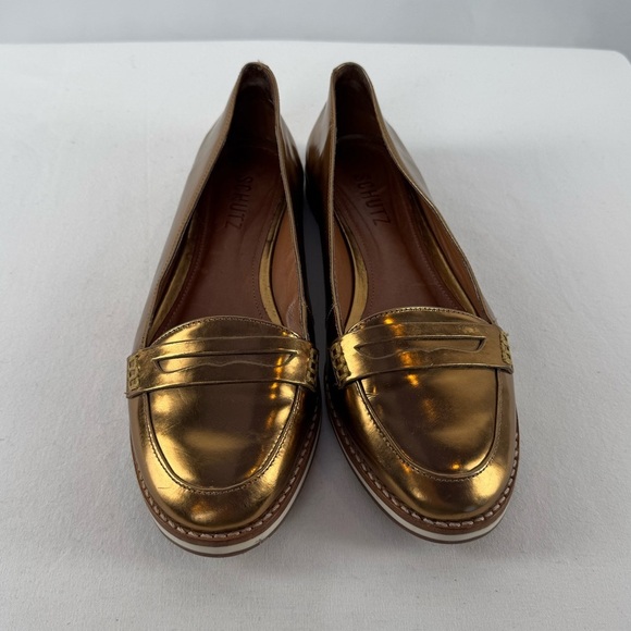 Schutz Gold Metallic Penny Loafers Size 7 - Picture 4 of 6